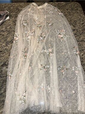 Needle & Thread Ivory Sheer Embroidered Tulle Top with White Accents